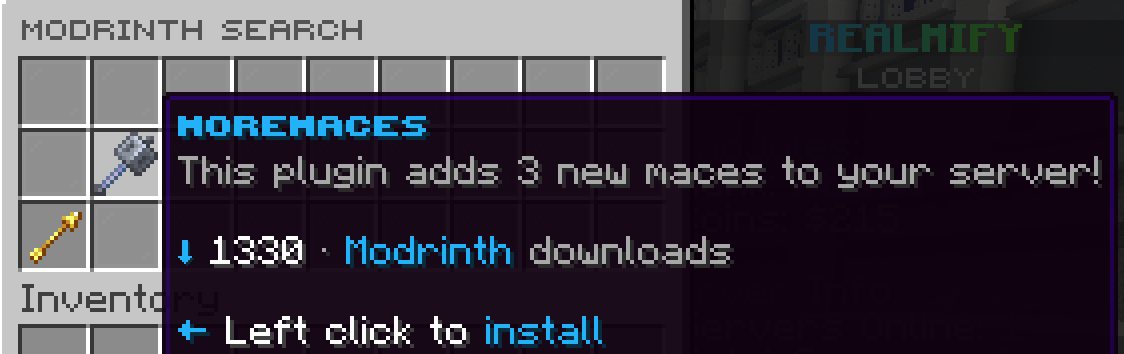 Realmify Modrinth search: browse and install plugins from in-game